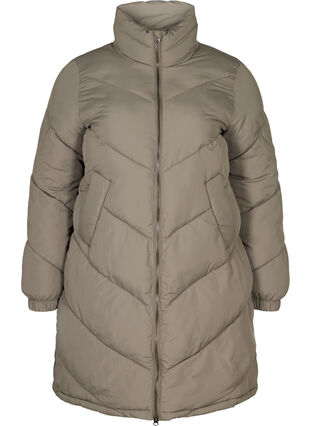 Pitkä korkeakauluksinen takki, Army Grey as sample, Packshot image number 0