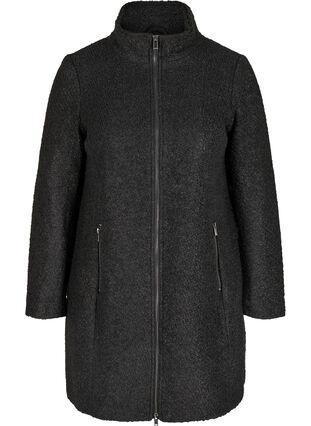 Vetoketjullinen takki villaa, Black, Packshot image number 0