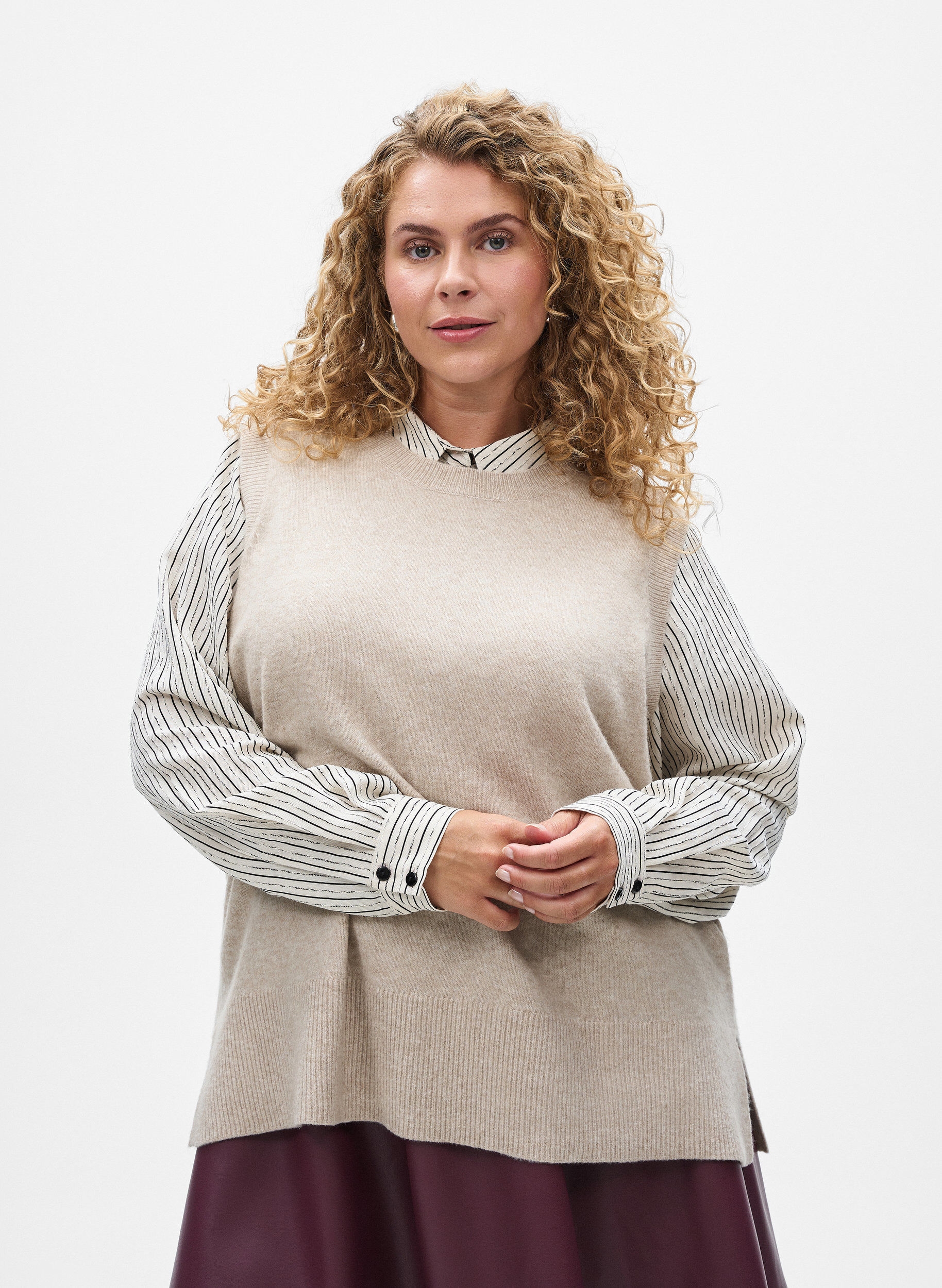 ZizziNeuleliivi, jossa on ribbireunat, Beige, Model image number 0
