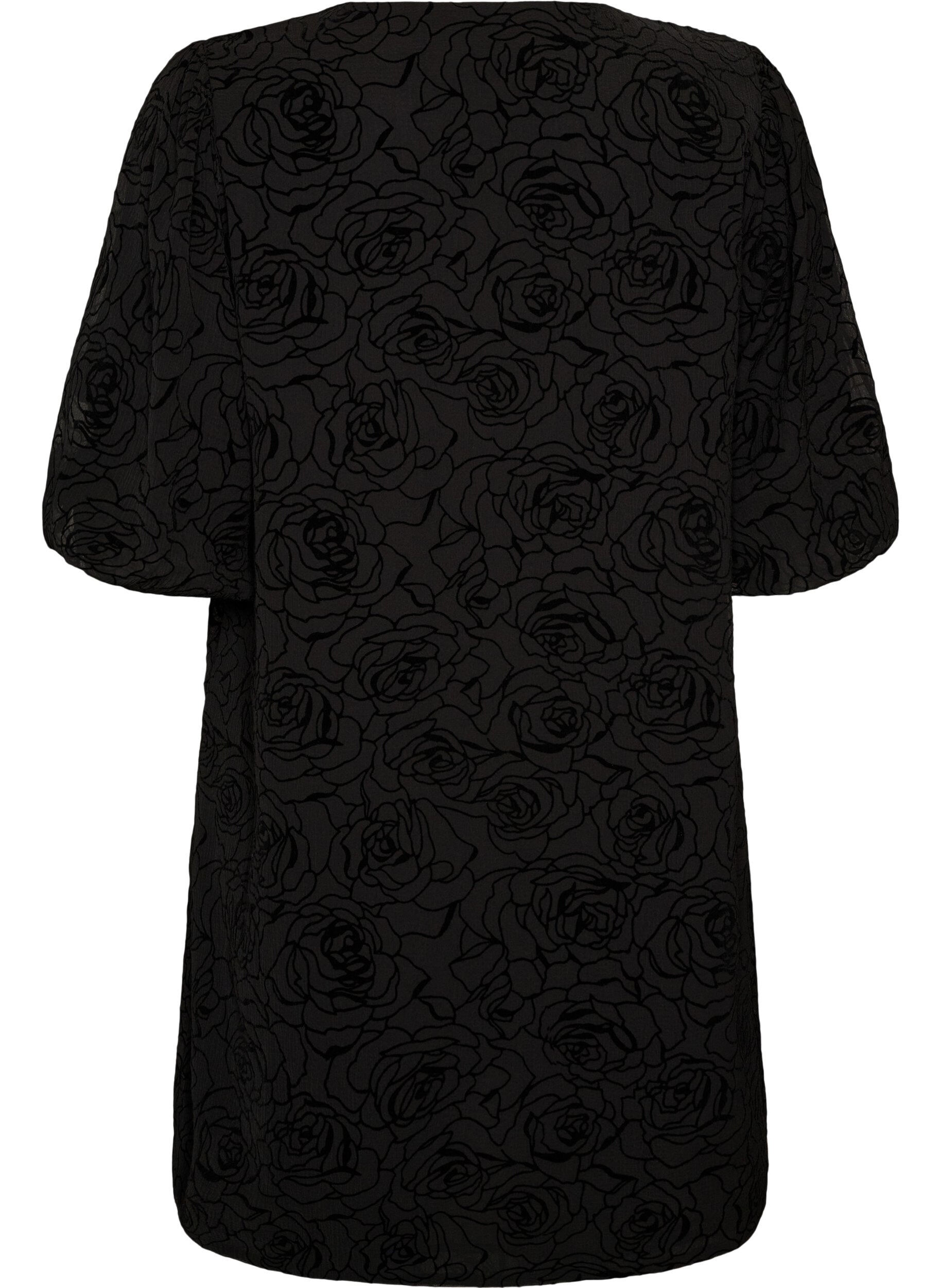 ZizziLyhyt mekko ruusukuosilla ja napeilla, Musta, Packshot image number 1