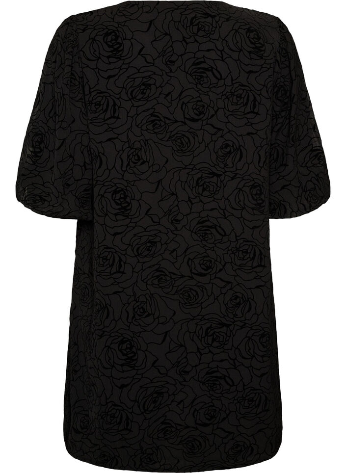 Lyhyt mekko ruusukuosilla ja napeilla, Musta, Packshot image number 1