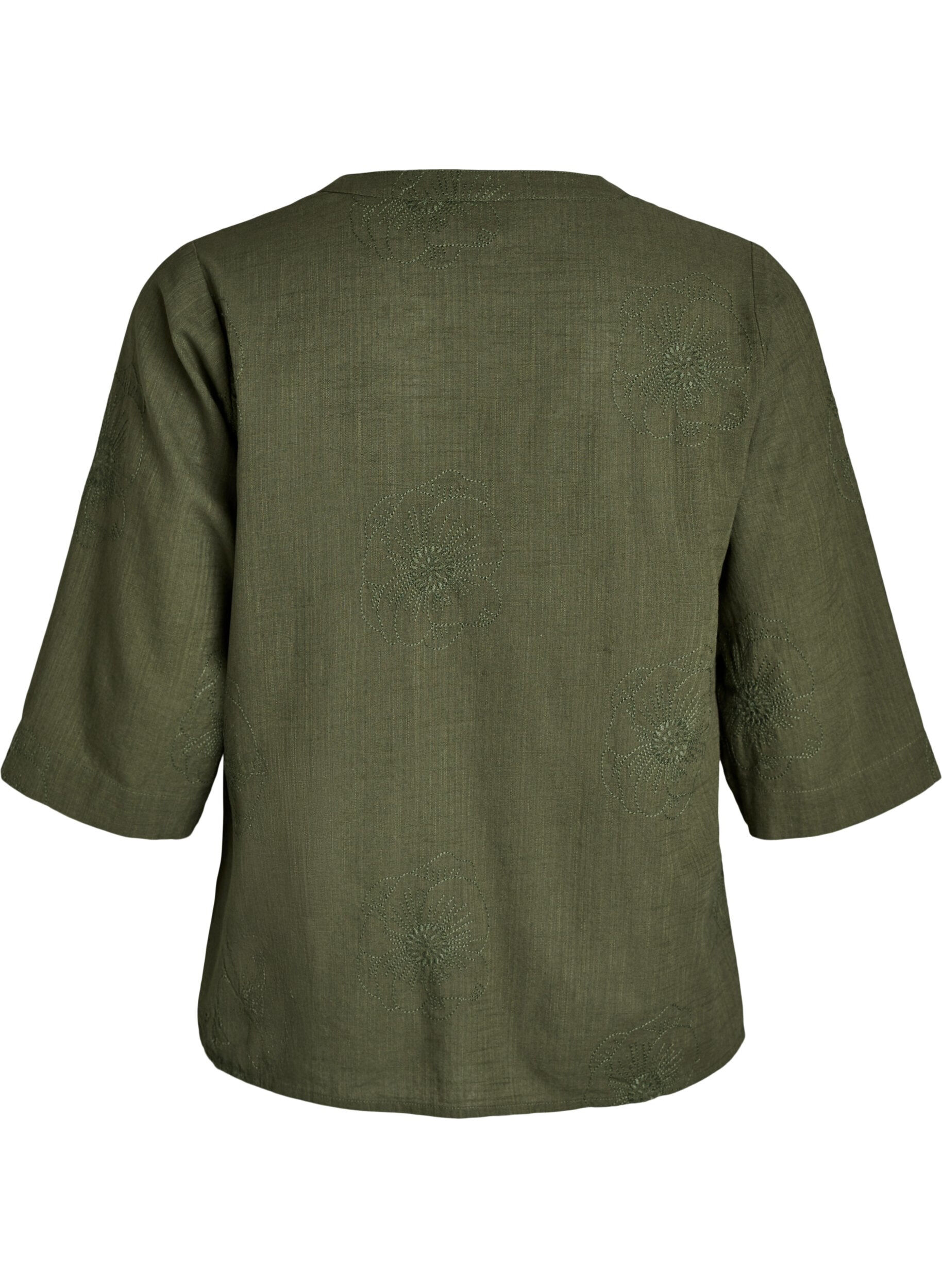 ZizziPuuvillapusero kirjailuilla yksityiskohdilla ja 3/4-hihoilla, Vihre&auml;, Packshot image number 1