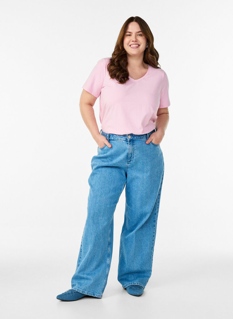 Yksiv&auml;rinen peruspuuvilla T-paita, Vaaleanpunainen, Model image number 1