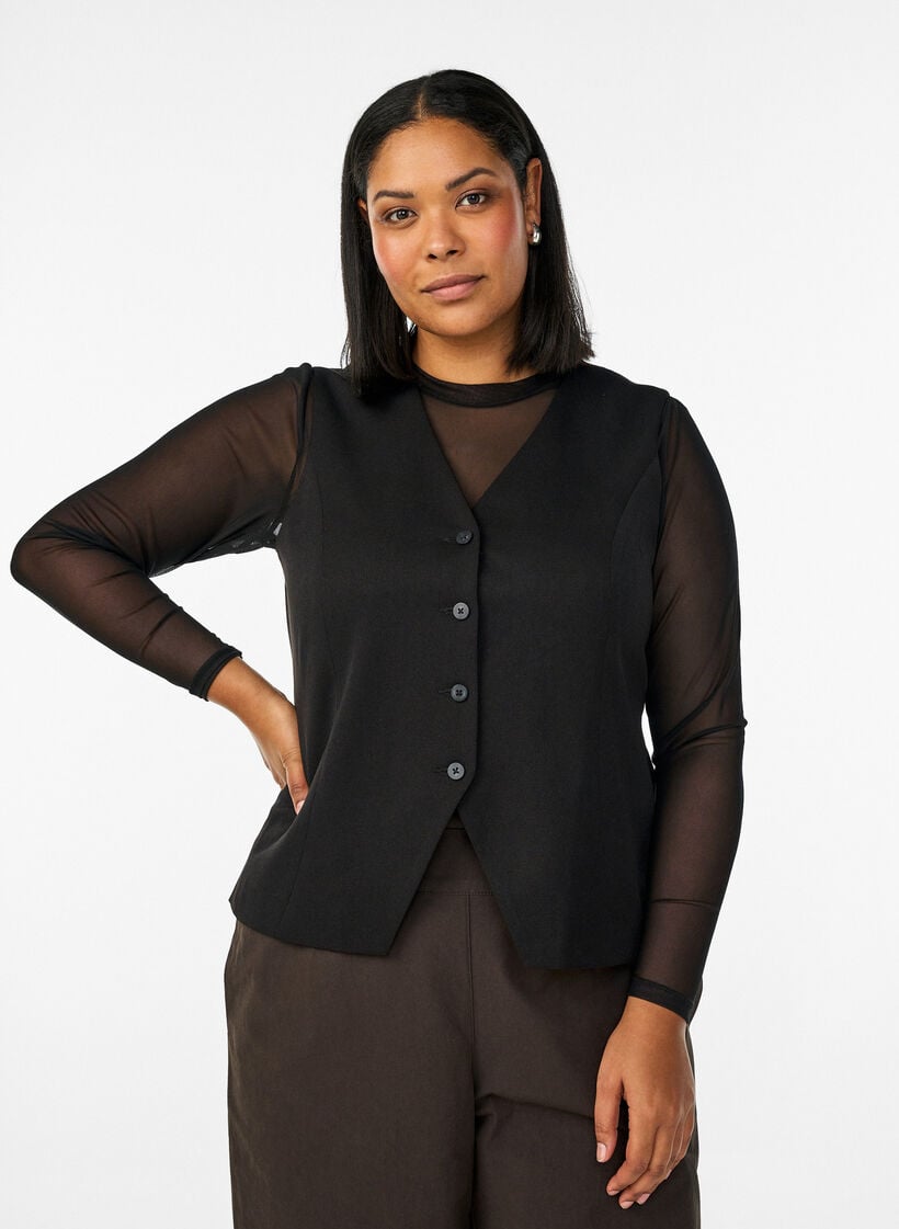 Liivi nappikiinnityksell&auml;, Musta, Model image number 0