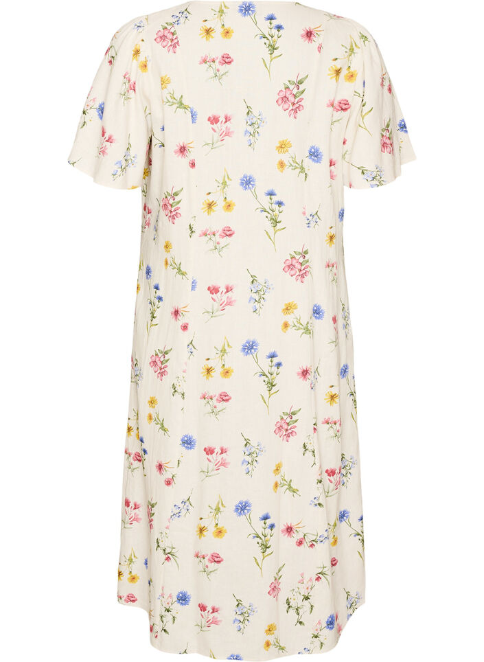 Midimekko pellava- ja viskoosisekoitteesta r&ouml;yhel&ouml;hihoilla, Beige, Packshot image number 1