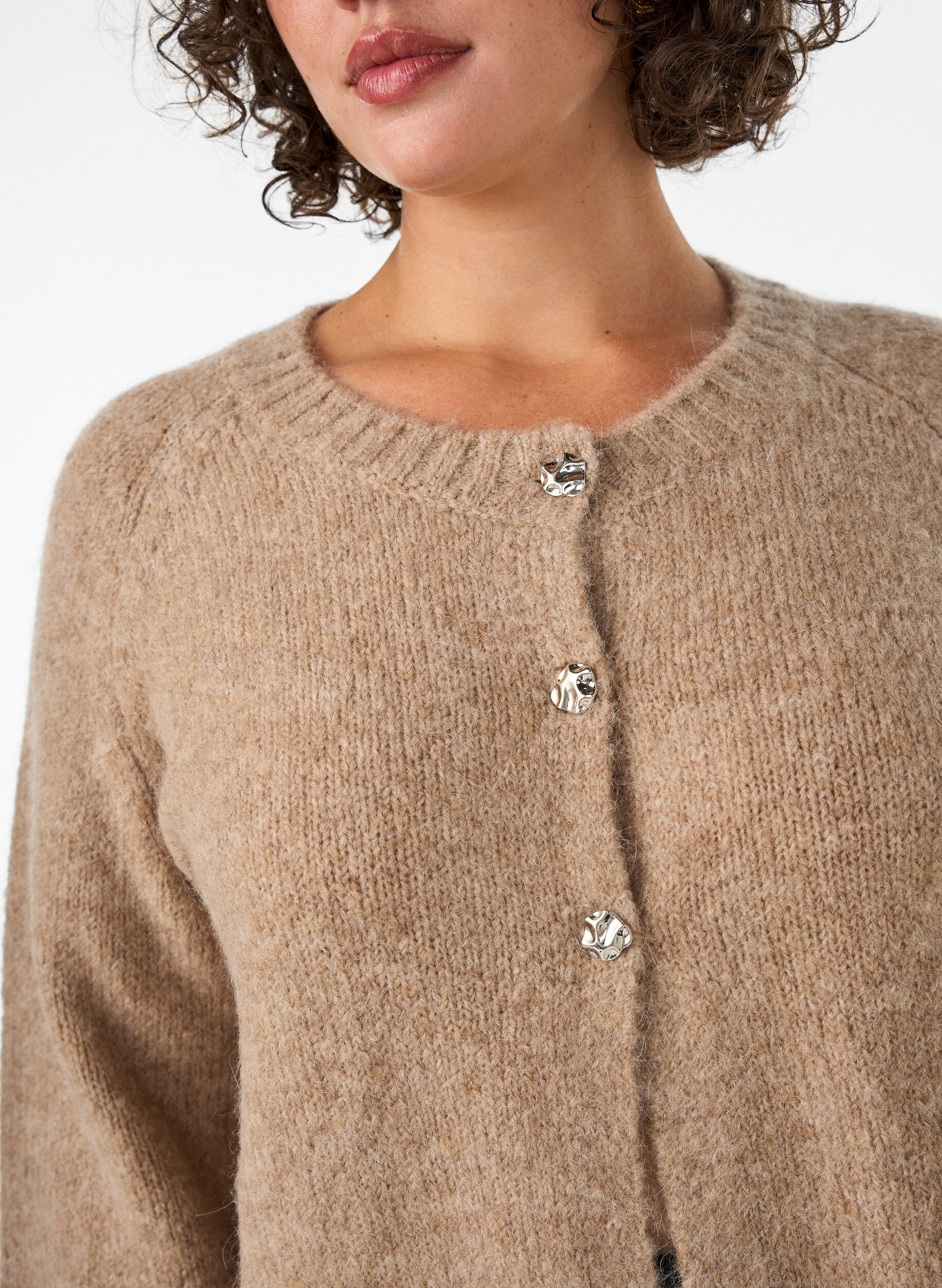 ZizziVillasekoite neuletakki 3/4-hihoilla, Beige, Model image number 3