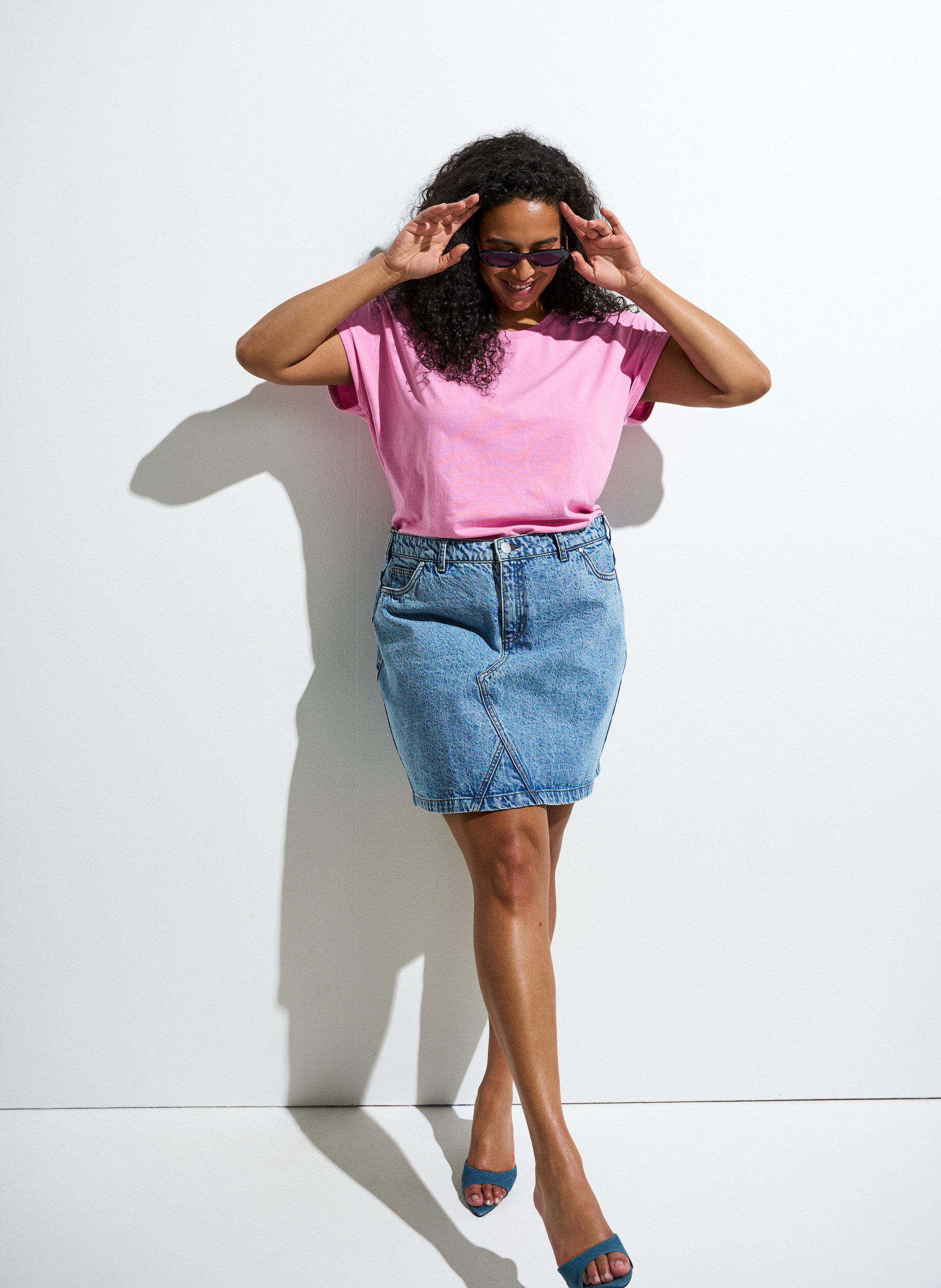 ZizziLyhythihainen t-paita puuvillasekoitteesta, Vaaleanpunainen, Image image number 0