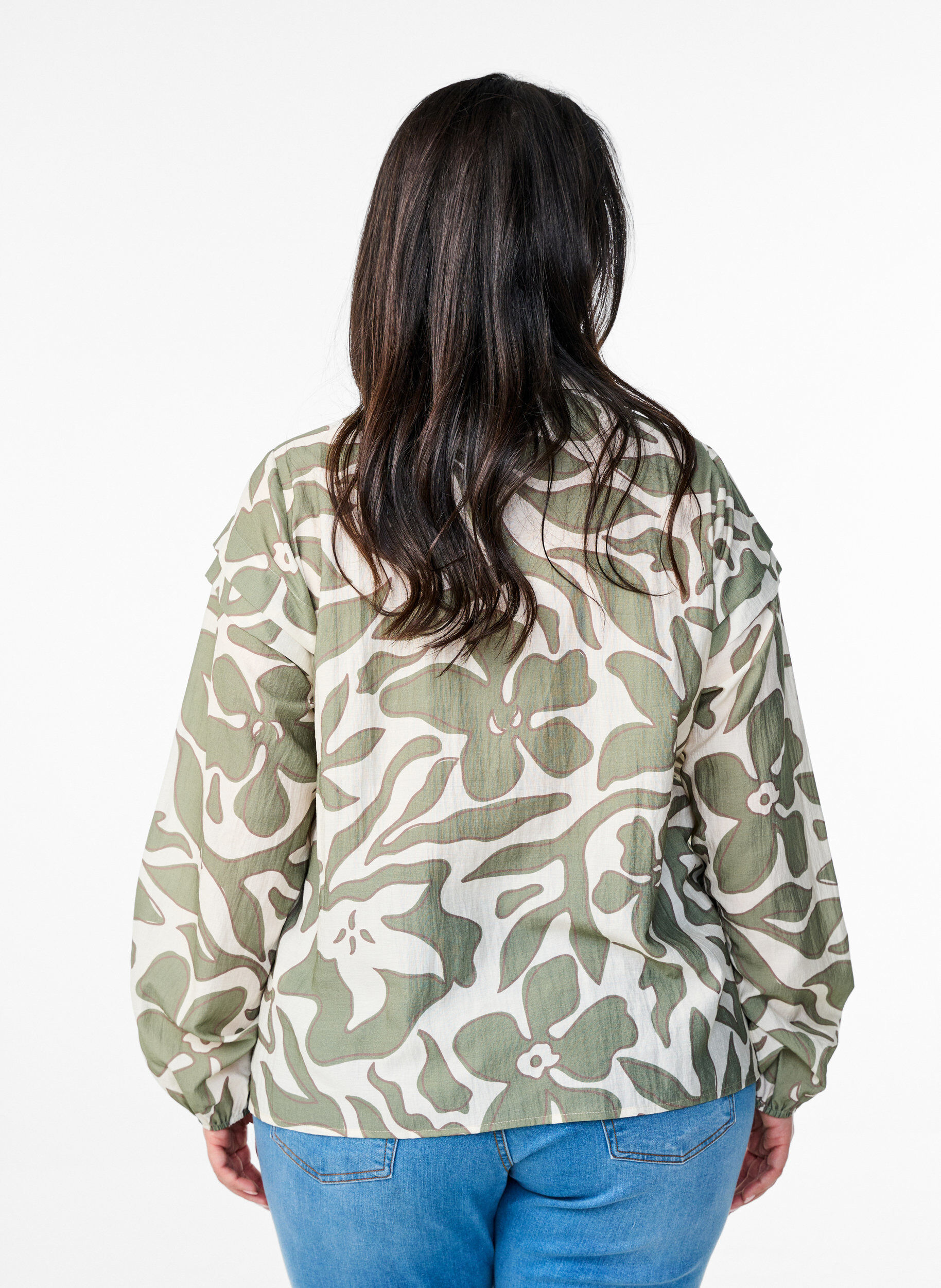 Zizzi Kuviollinen paitapusero r&ouml;yhel&ouml;yksityiskohdilla, Vihre&auml;, Model image number 2