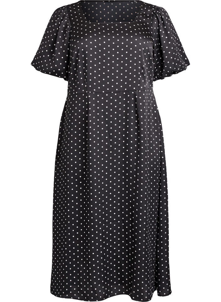 Midi-mekko pilkkukuosilla ja neli&ouml;p&auml;&auml;ntiell&auml;, Musta, Packshot image number 0