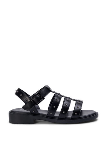 Leveälestiset nastakoristeiset sandaalit, Black, Packshot image number 0