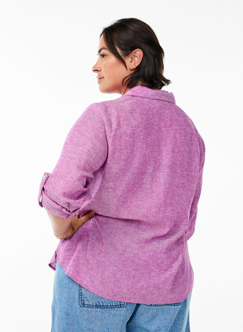 Paita pellavaa ja viskoosia, 3/4-hihoilla, Violetti, Model image number 2