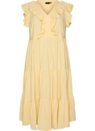 Hihaton midimekko pellava-viskoosista r&ouml;yhel&ouml;ill&auml;, Keltainen