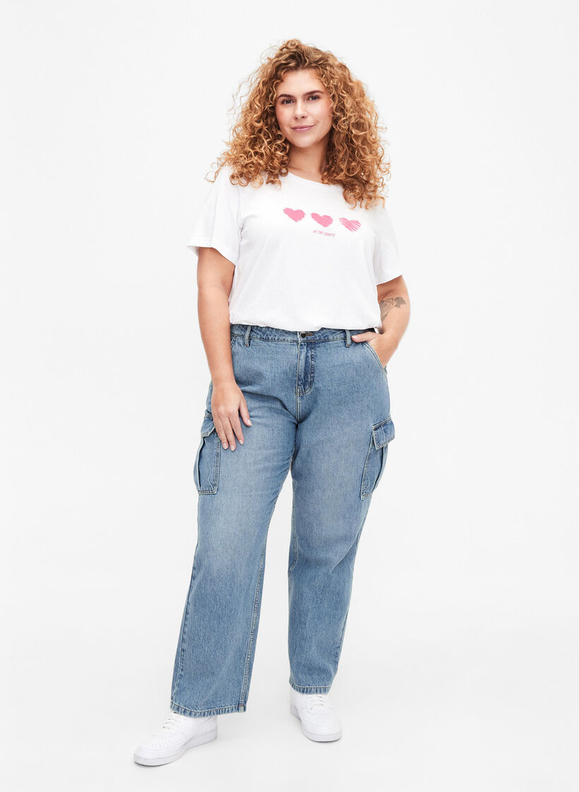 Puuvillainen T-paita painatuksella, B. White W. Hearts, Model image number 2