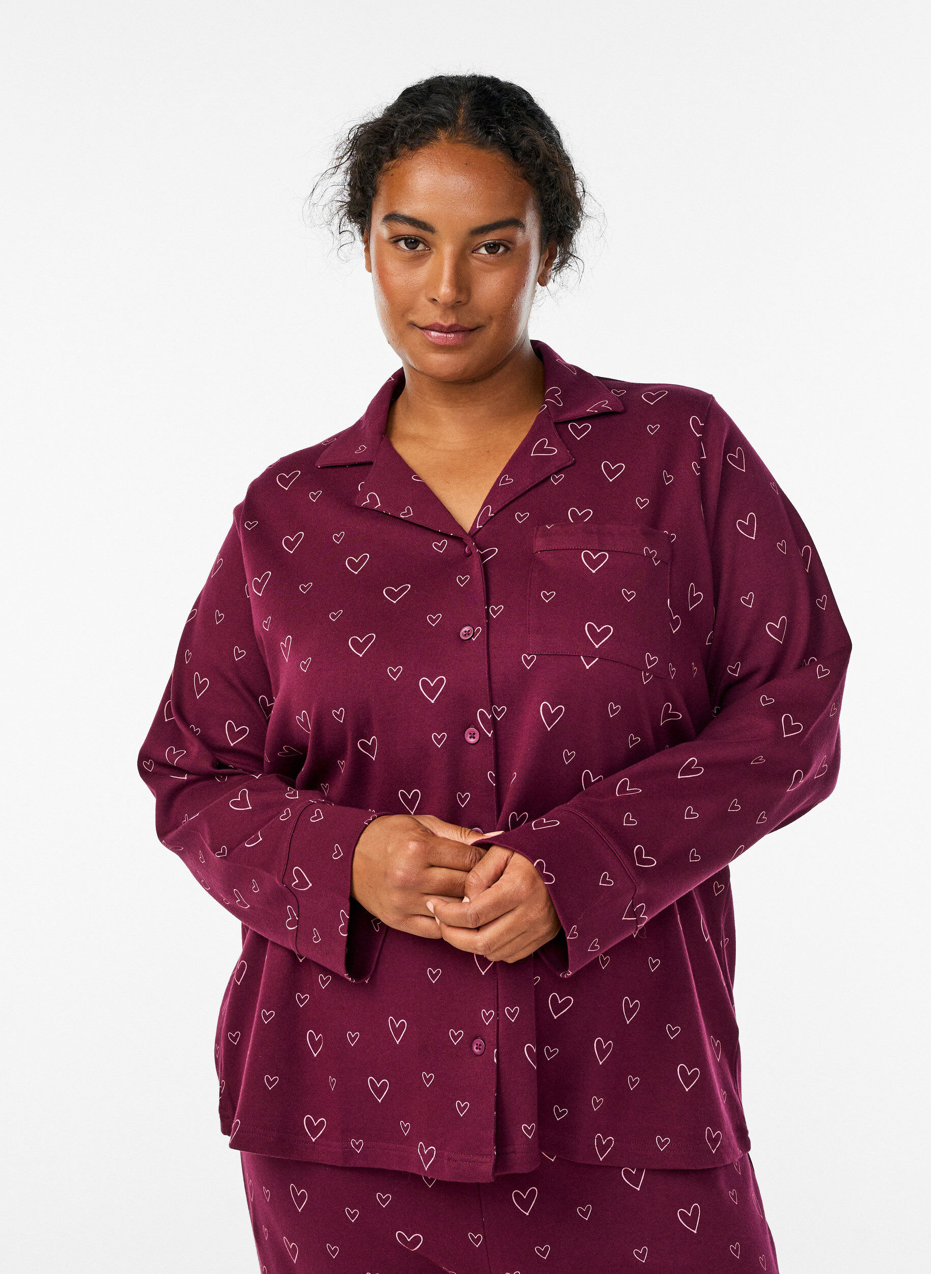 Puuvillainen pyjamapaita rintataskulla, Punainen, Model