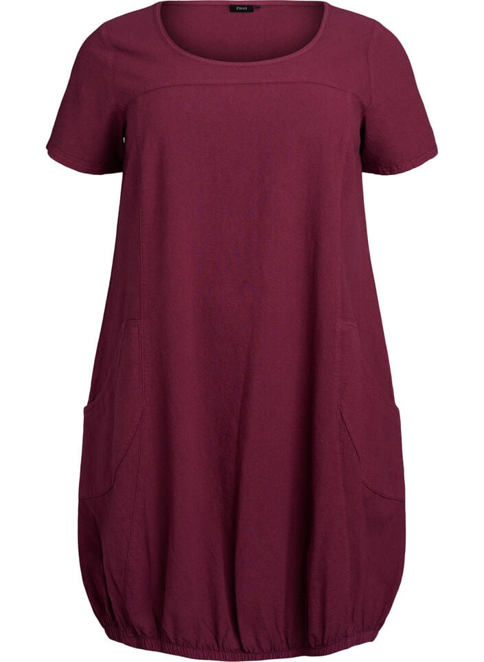 Lyhythihainen puuvillamekko, Tumma Bordeaux, Packshot image number 0