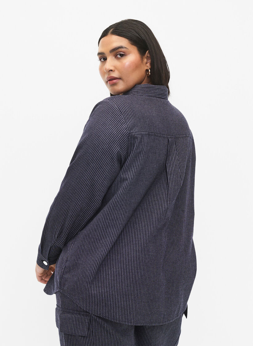 Liituraita-puuvillapaita, Dark Blue Stripe, Model image number 1
