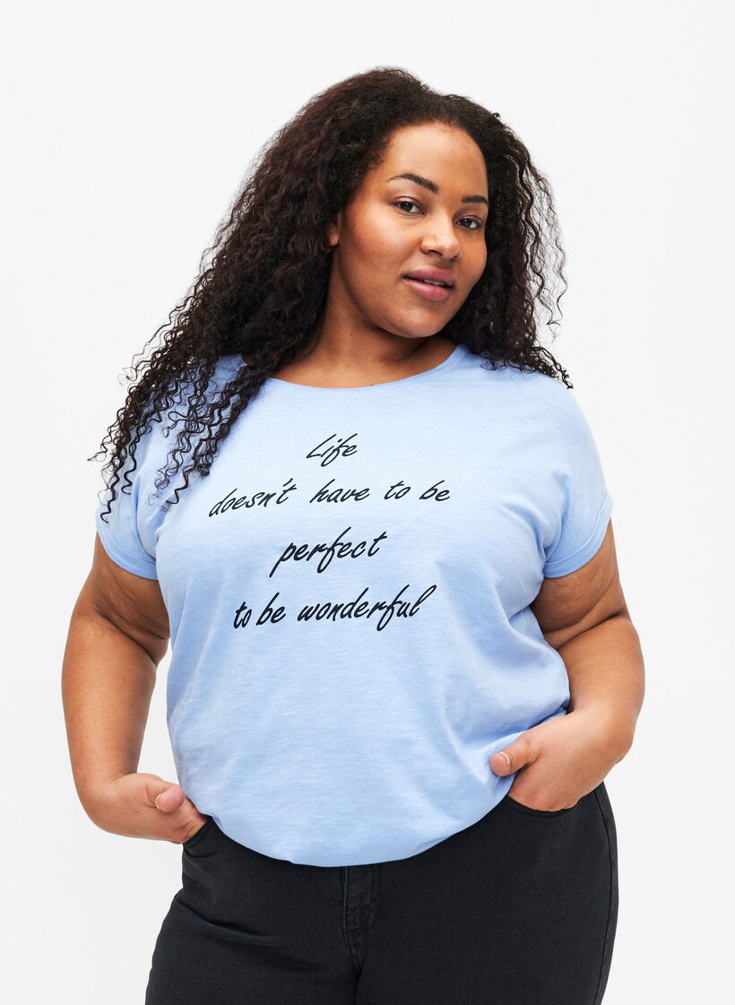 Ekologisesta puuvillasta valmistettu t-paita painatuksella, Serenityw.Navy Print, Model image number 0