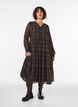 Ruudullinen midimekko kerroshelmalla, Ruskea, Model image number 0