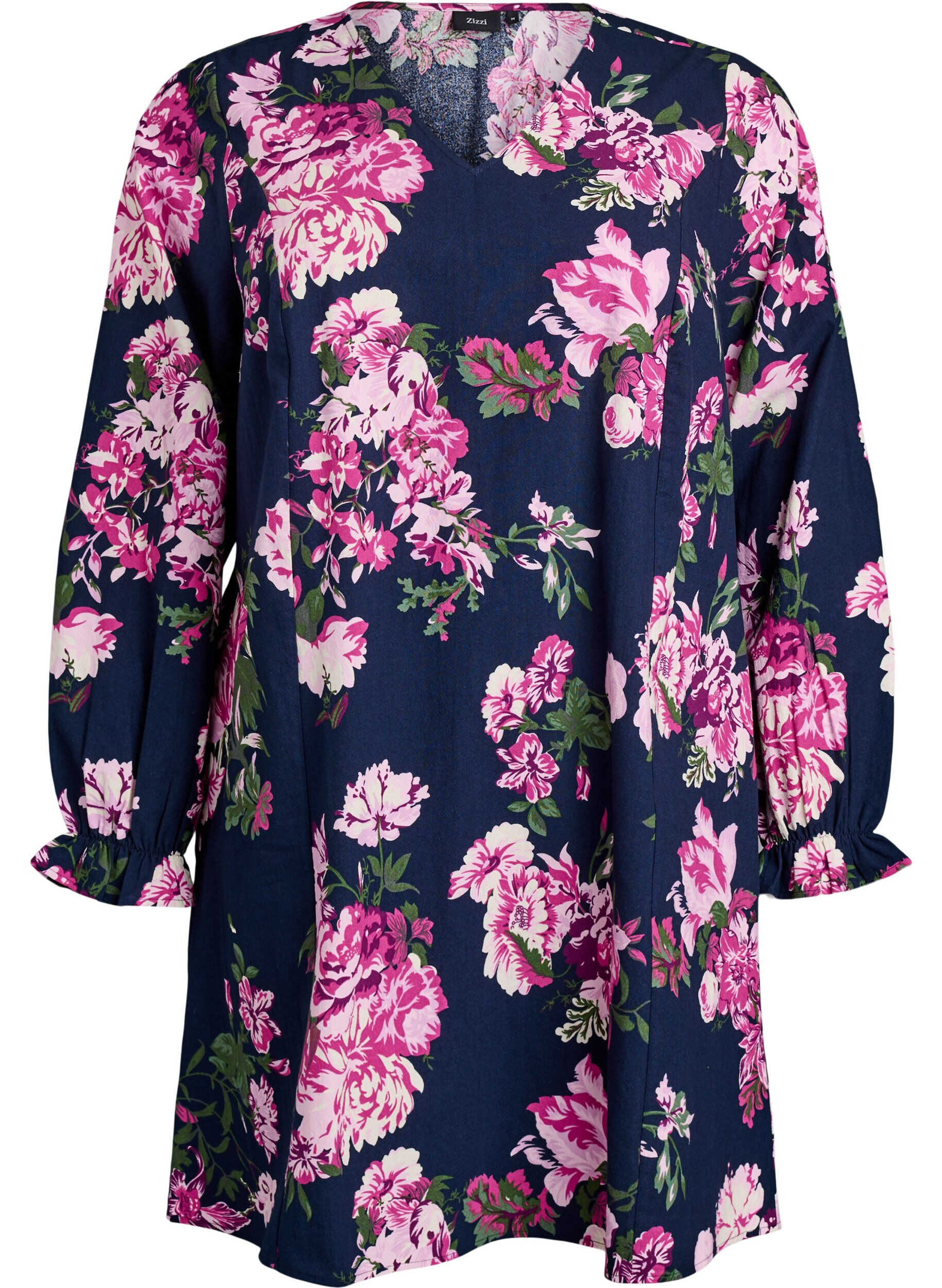 Lyhyt puuvillamekko V-p&auml;&auml;ntiell&auml; ja pitkiss&auml; hihoissa