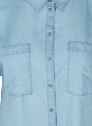 Lyhythihainen paita rintataskuilla, Light blue denim, Packshot image number 2