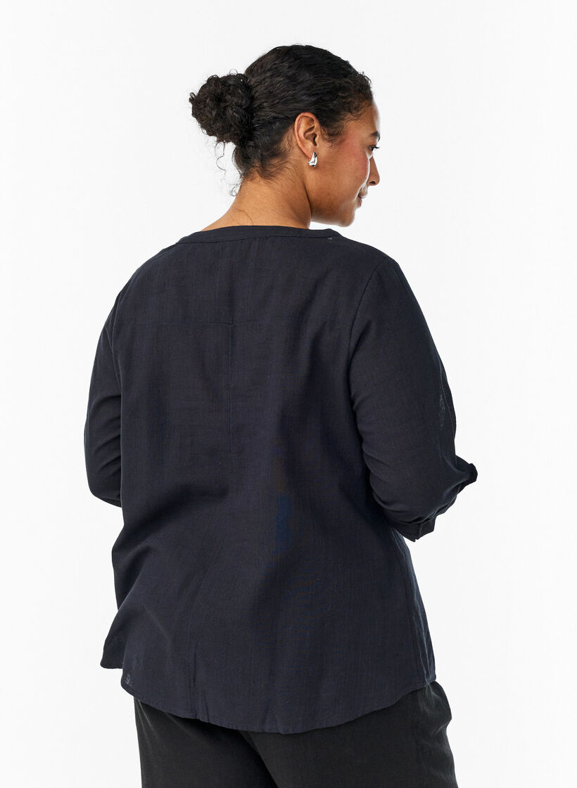 Puuvillainen paitapusero V-p&auml;&auml;ntiell&auml;, Musta, Model image number 2