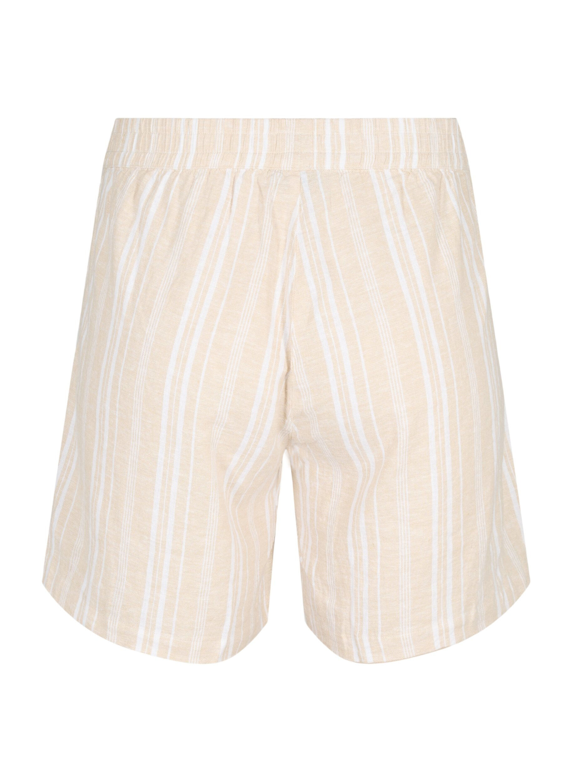 Zizzi Raidalliset shortsit pellava-viskoosisekoitetta, Beige, Packshot image number 1