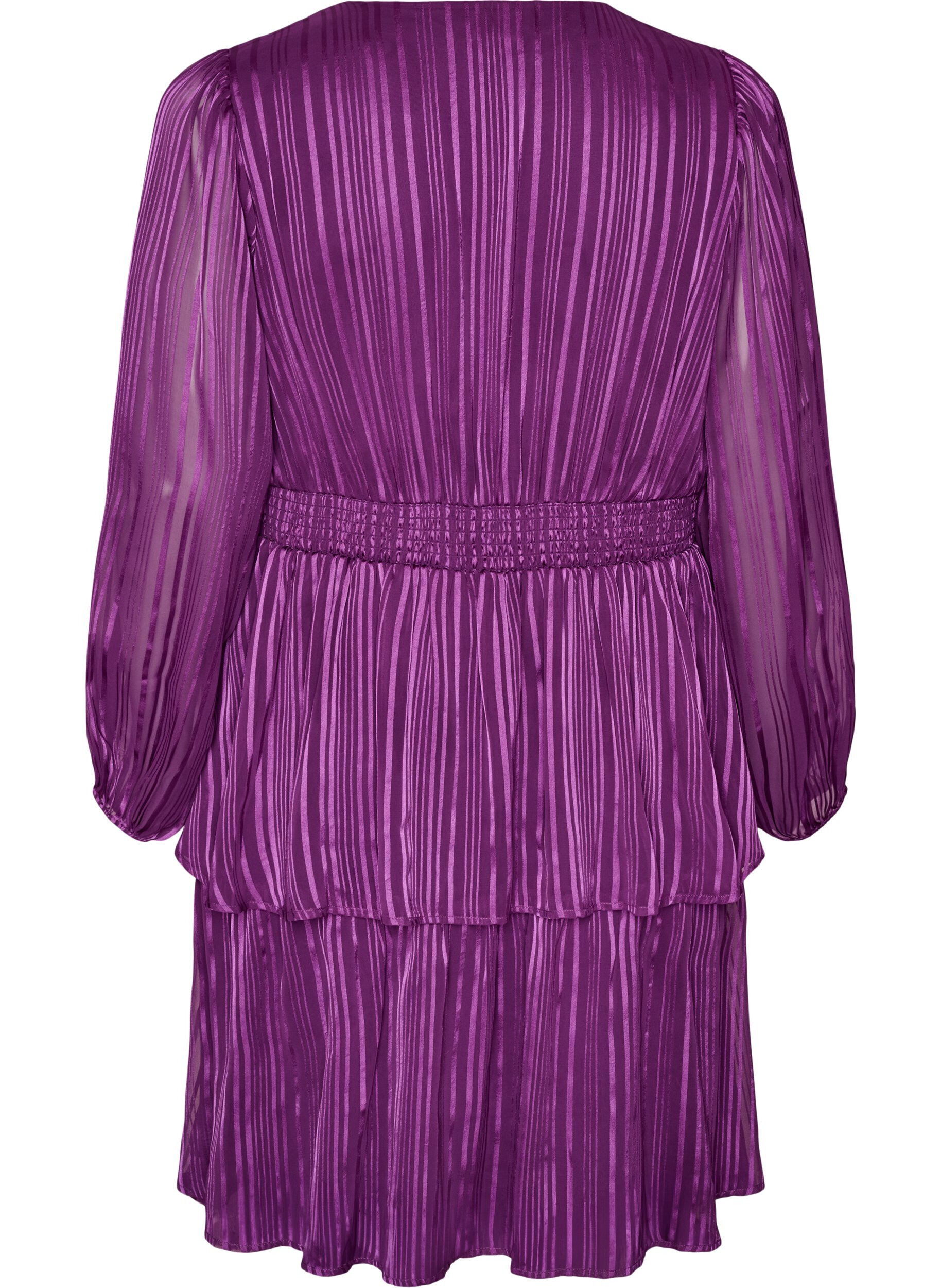 ZizziPolvipituinen mekko l&auml;pikuultavilla raidoilla ja kietaisuefektill&auml;, Violetti, Packshot image number 1