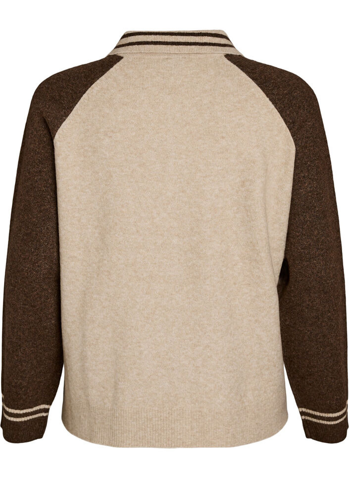 Neuletakki kontrastihihoilla ja kauluksella, Beige, Packshot image number 1