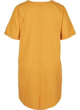 Lyhythihainen mekko puuvilla-pellavasekoitetta, Honey Mustard, Packshot image number 1