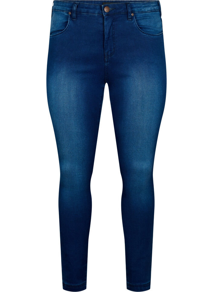 Super slim Amy-farkut korkealla vy&ouml;t&auml;r&ouml;ll&auml;, Blue Denim, Packshot image number 0