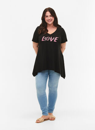 Puuvillainen t-paita lyhyillä hihoilla, Black LOVE, Model image number 2