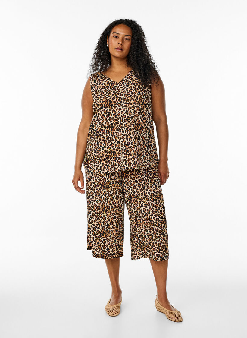 Culottes-housut kuosilla, Vihre&auml;, Model image number 0