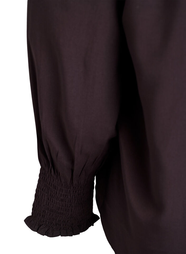 Pusero röyhelökauluksella ja rypytyksillä, Ruskea, Packshot image number 3