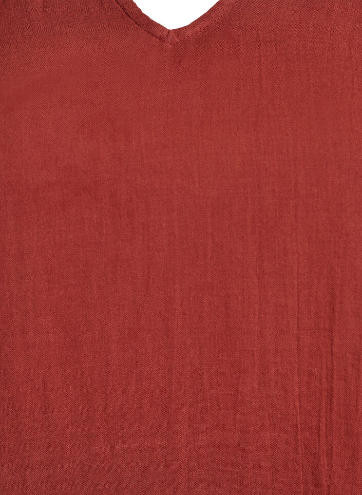 Hihaton toppi puuvillamusliinista, jossa on röyhelöitä, Punainen, Packshot image number 2