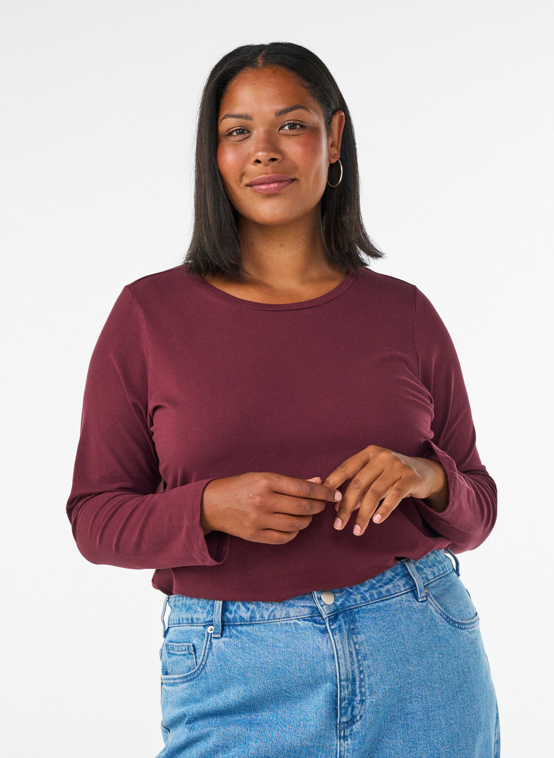 Perus jersey-paita, jossa pitk&auml;t hihat, Punainen, Model