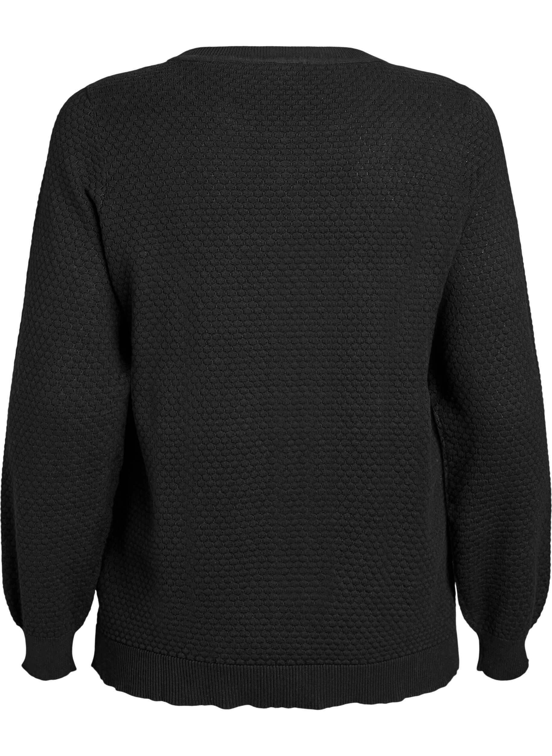 Zizzi Puuvillainen neulepusero, jossa tekstuurikuvio, Musta, Packshot image number 1