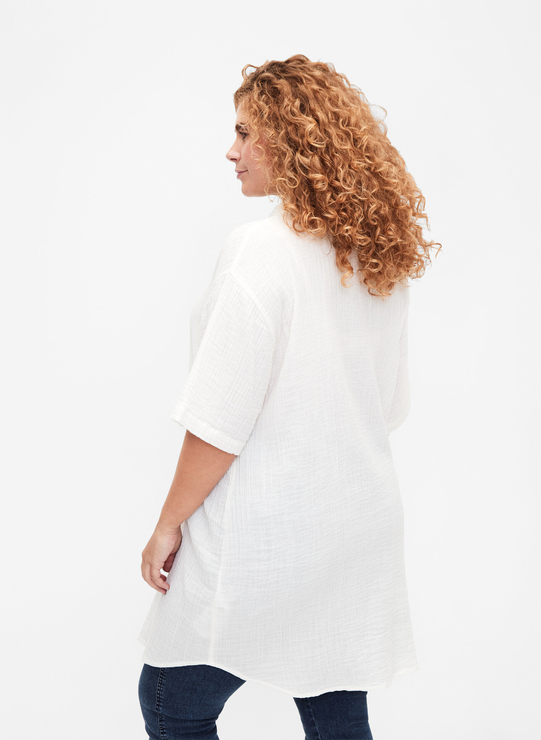 Zizzi Lyhythihainen paita, jossa on napit, Off-White, Model image number 1