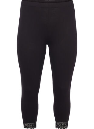 Perusmalliset 3/4-leggingsit pitsilahkeilla, Black, Packshot image number 0
