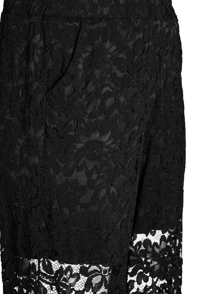 Korkeavy&ouml;t&auml;r&ouml;iset pitsihousut suorilla lahkeilla, Musta, Packshot image number 2