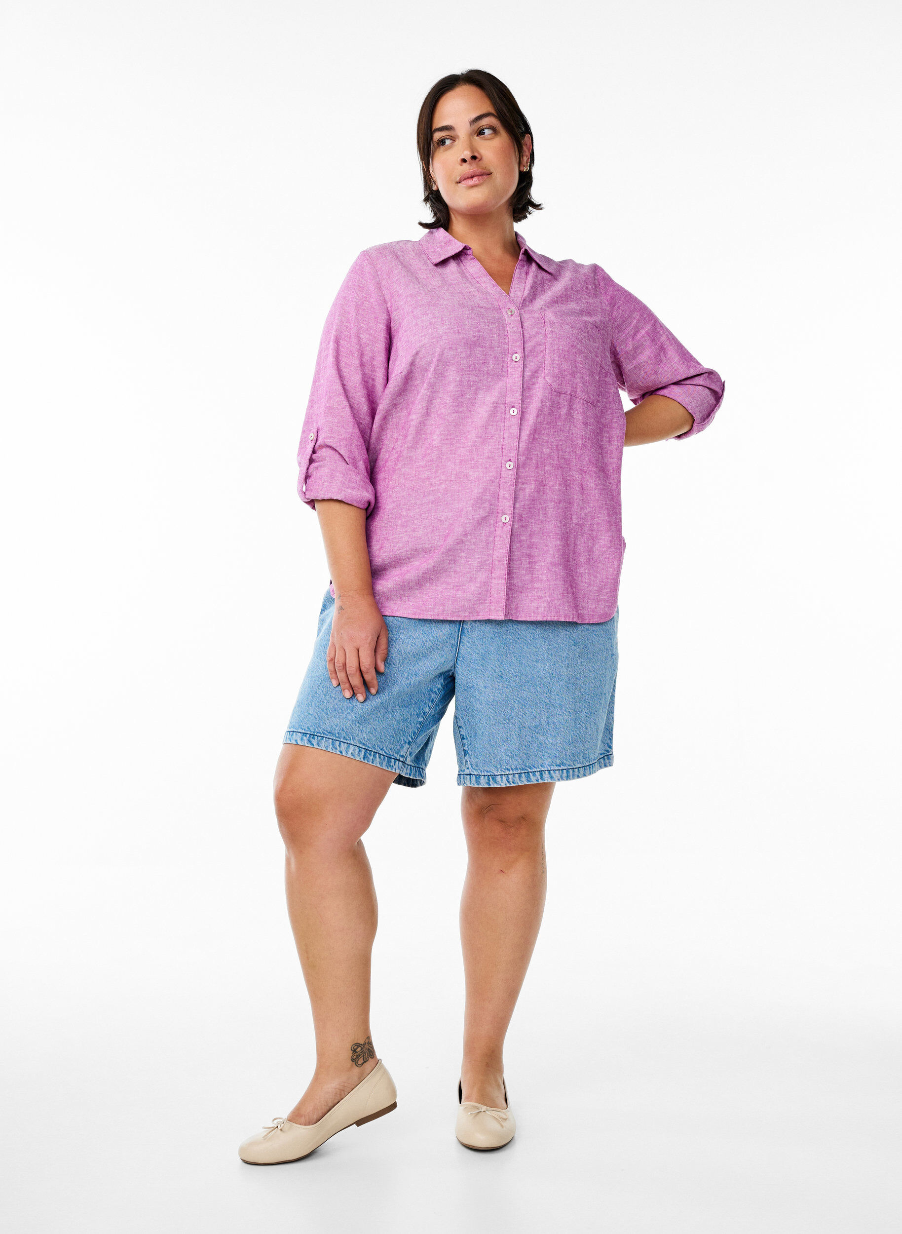 ZizziPaita pellavaa ja viskoosia, 3/4-hihoilla, Violetti, Model image number 1