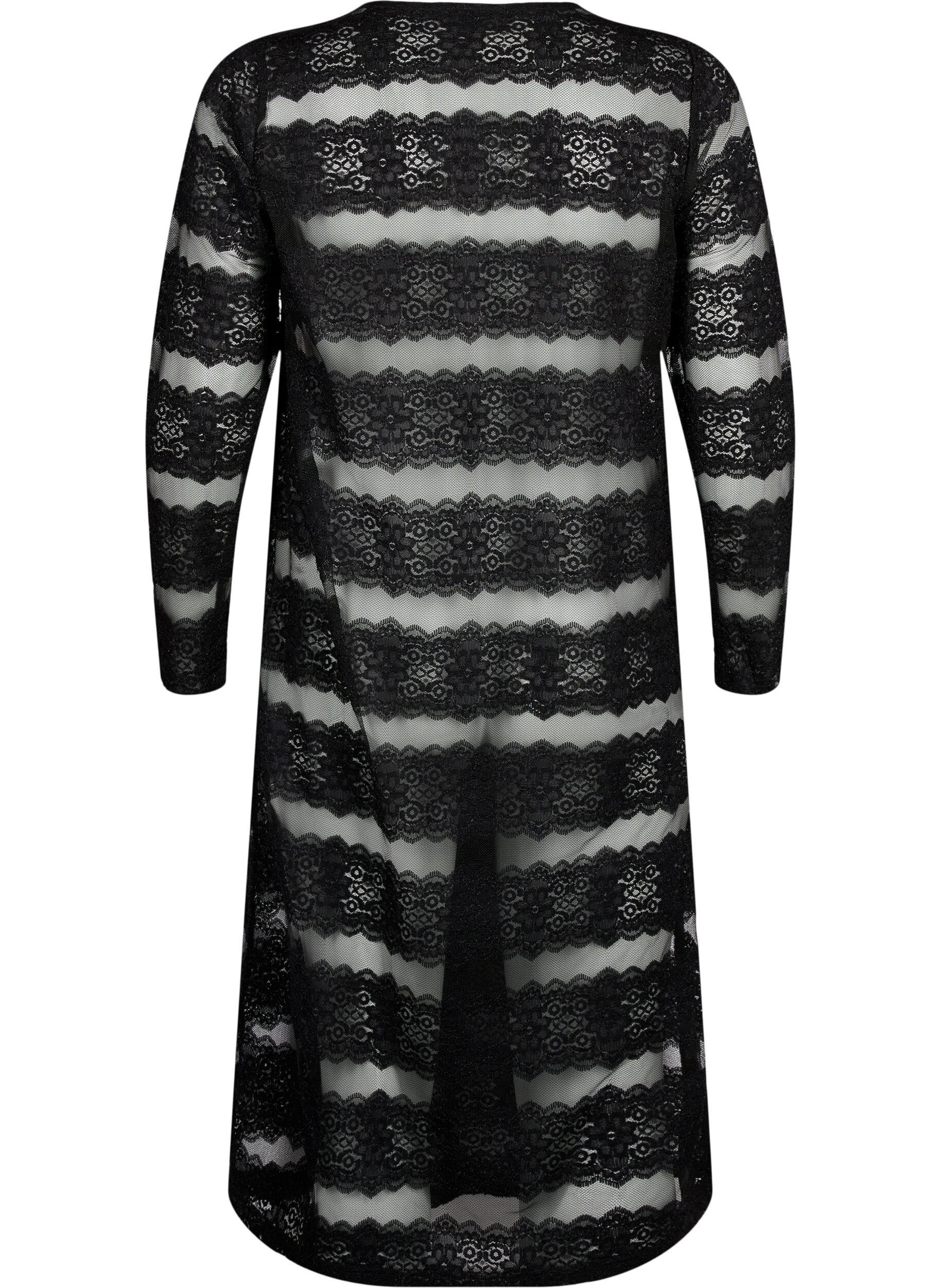 Zizzi L&auml;pin&auml;kyv&auml;ll&auml; verkkokankaalla ja pitsill&auml; koristeltu midimekko, Black, Packshot image number 1