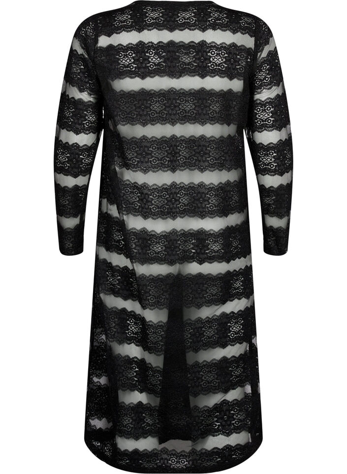 Läpinäkyvällä verkkokankaalla ja pitsillä koristeltu midimekko, Black, Packshot image number 1