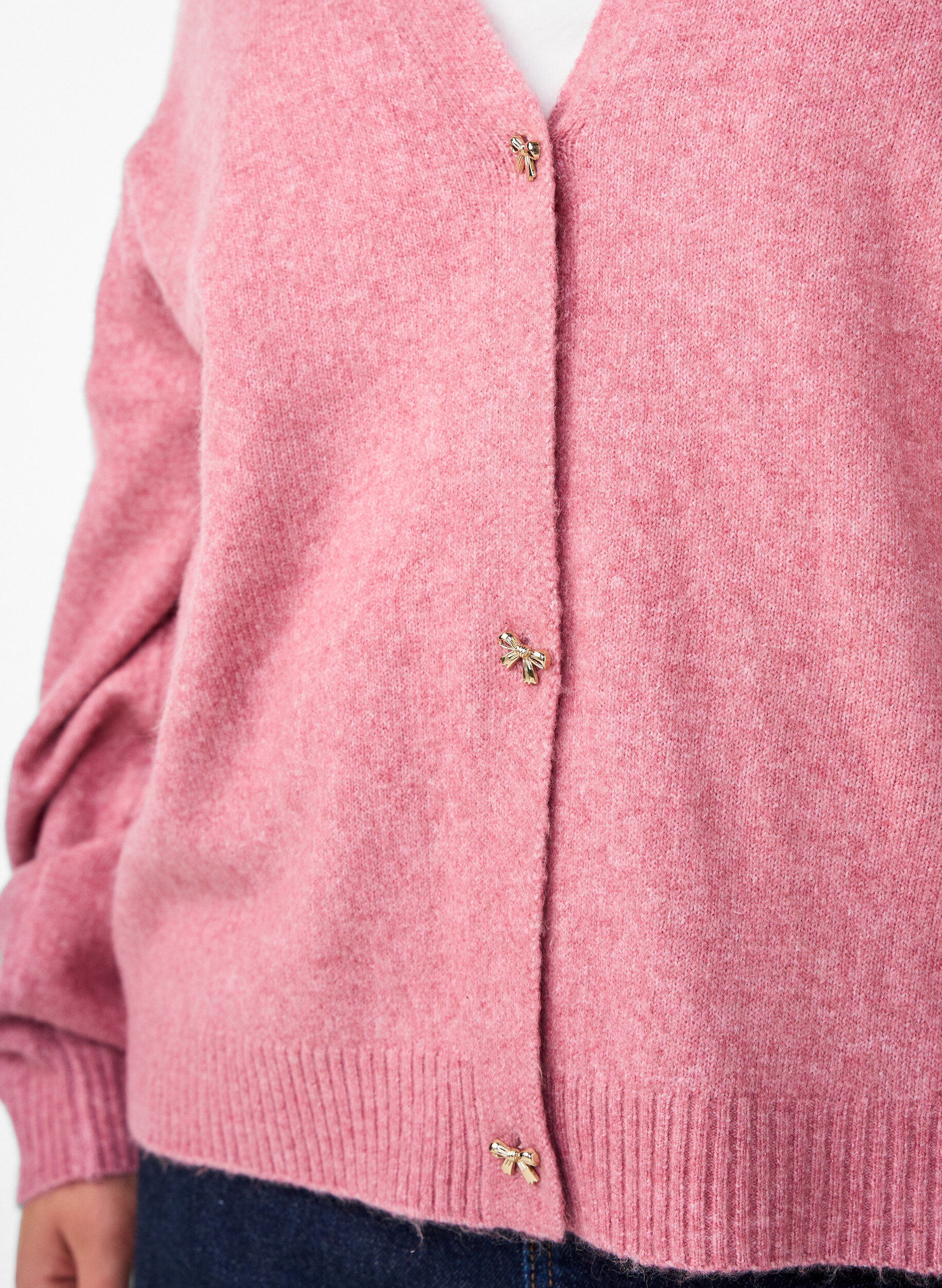 Zizzi Neulejakku villasekoitteesta ja rusetinmuotoisilla napeilla, Punainen, Model image number 3