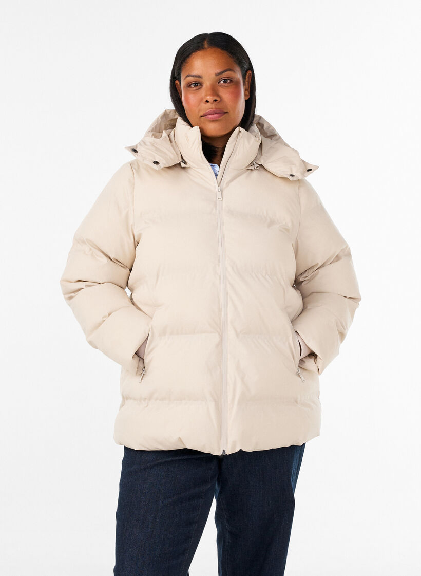 Lyhyt toppatakki irrotettavalla hupulla, Vanilja, Model image number 0