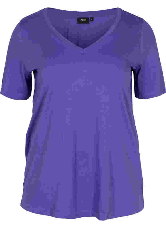 T-paita ekologisesta puuvillasta v-aukolla, Ultra Violet, Packshot image number 0