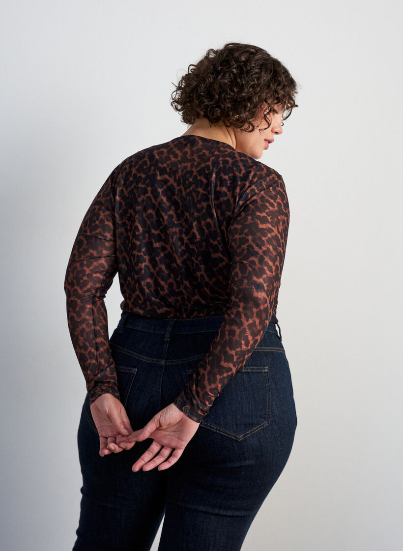 Mesh-pusero printill&auml;, Ruskea, Model image number 2