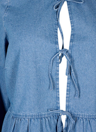 Farkkukankainen peplum-pusero, jossa on nauhakiinnitys, Light Blue Denim, Packshot image number 2