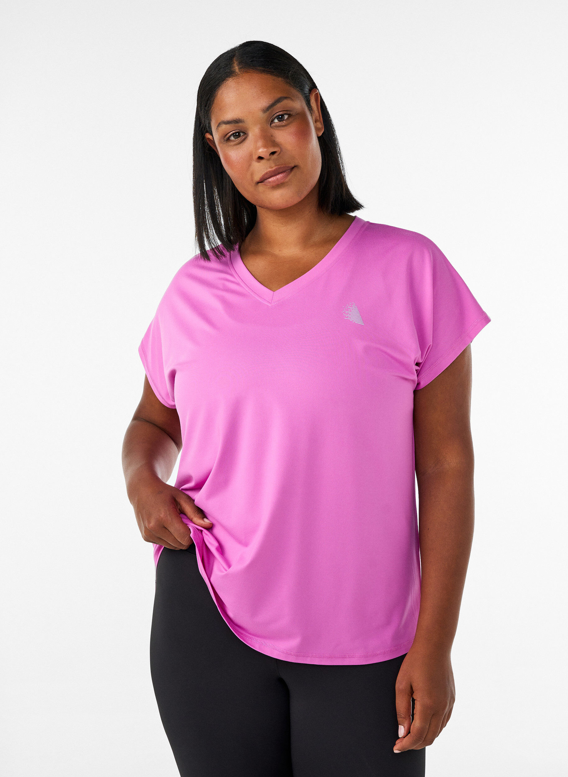 Lyhythihainen t-paita treeniin v-aukolla, Violetti, Model