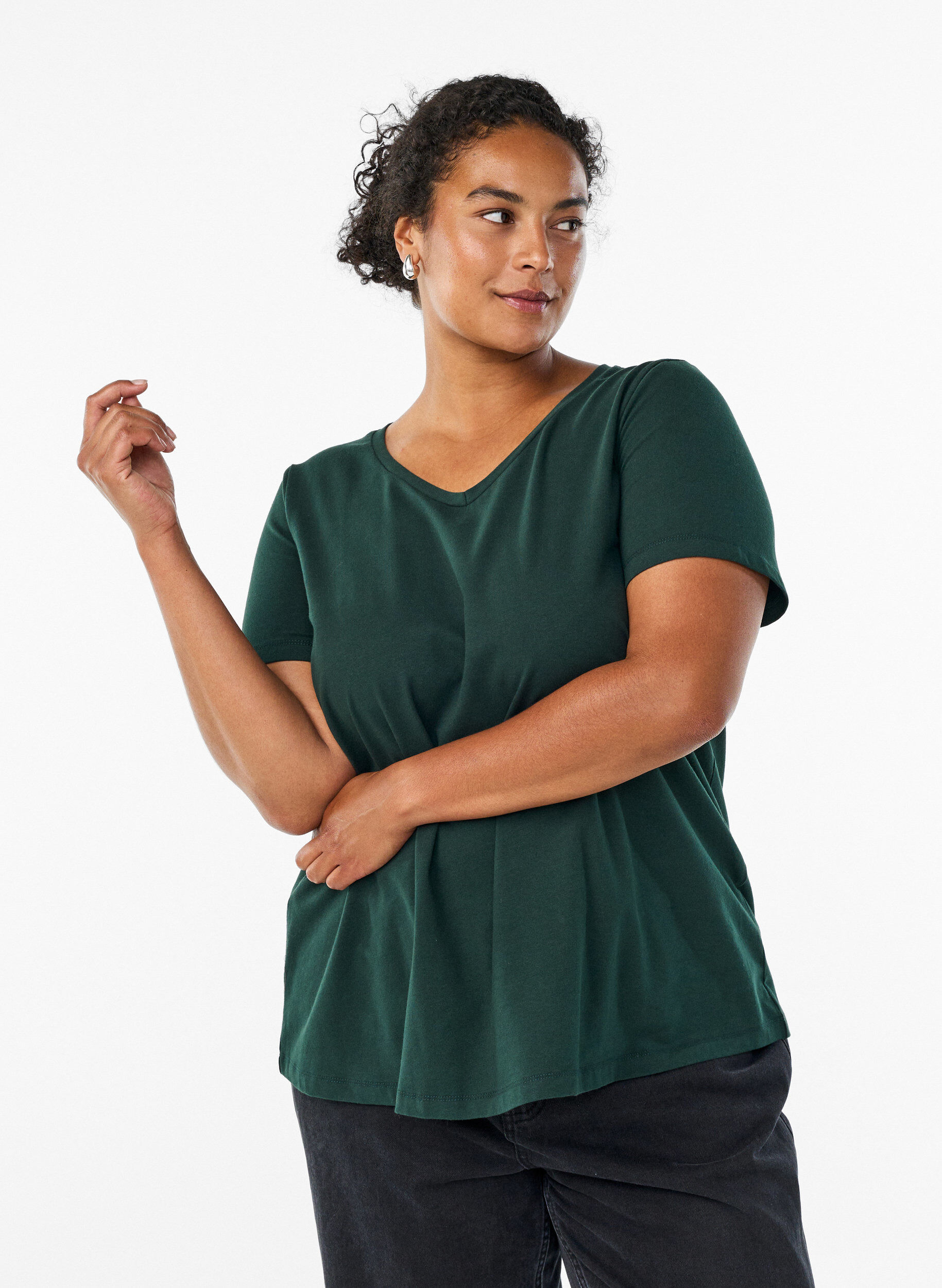 ZizziYksiv&auml;rinen perus t-paita puuvillasta, Vihre&auml;, Model image number 0