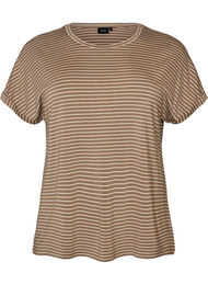 Raidallinen T-paita viskoosista py&ouml;re&auml;ll&auml; p&auml;&auml;ntiell&auml;, Beige